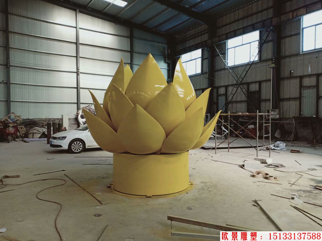 不锈钢淡黄色莲花雕塑,水莲花金属制品,创意莲花景观雕塑3