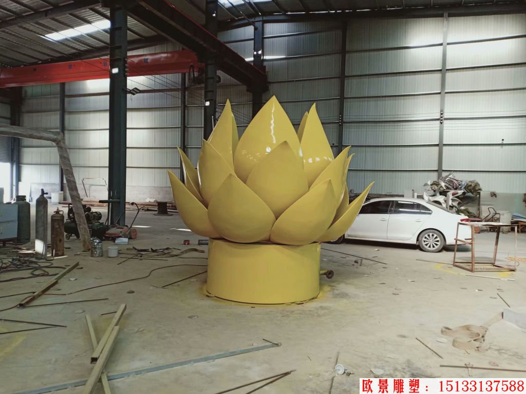 不锈钢淡黄色莲花雕塑,水莲花金属制品,创意莲花景观雕塑4